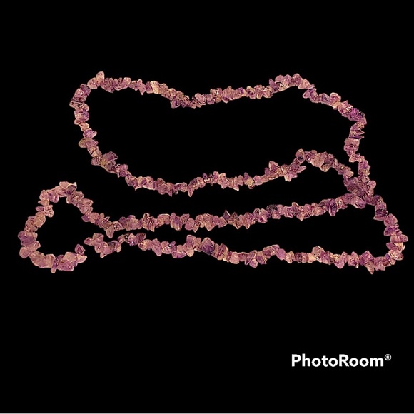 Amethyst Jewelry - Amethyst Raw Gemstone Single Strand Infinity Pull Over Long Necklace